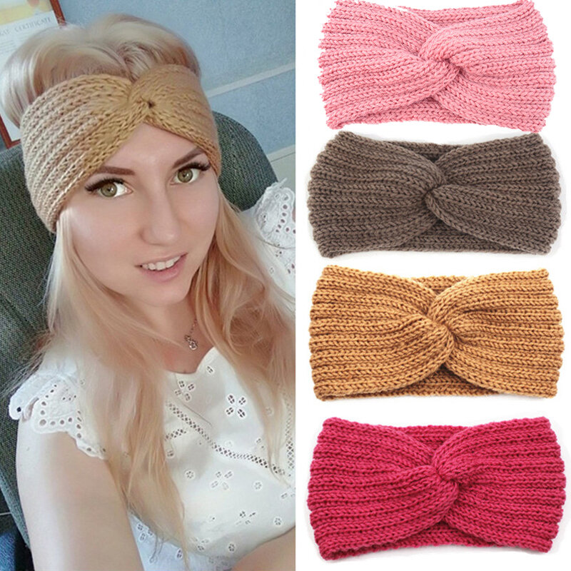 1PCS Fashion Casual Pure Color Hair Accessories Wool Cross Nine Bars Knitted Headband Headband S78