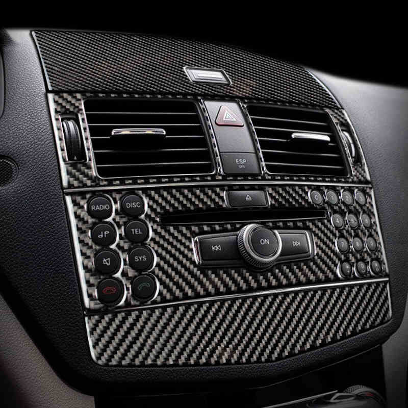 Painel de controle central interior do carro fibra carbono guarnição saída cd ar condicionado capa adesivo para mercedes classe c w204 acessórios
