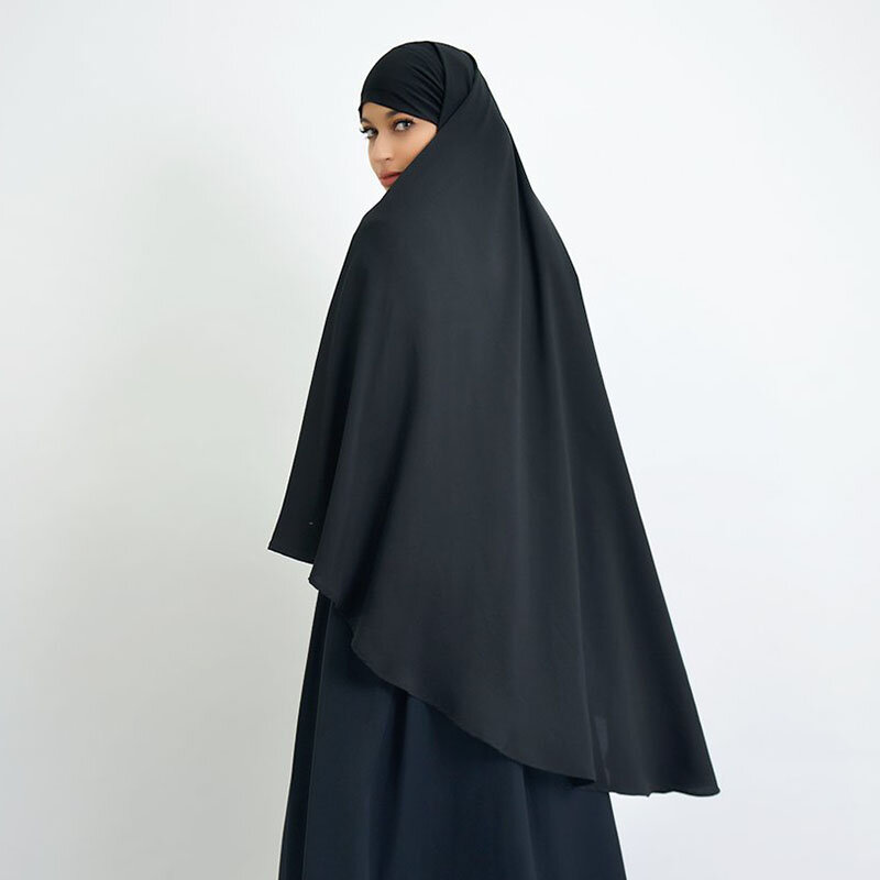 Moda musulmano lungo hijab khimar hijab mouitzine preghiera hijab donna niqab femme vestiti di preghiera nero bianco M-XXL