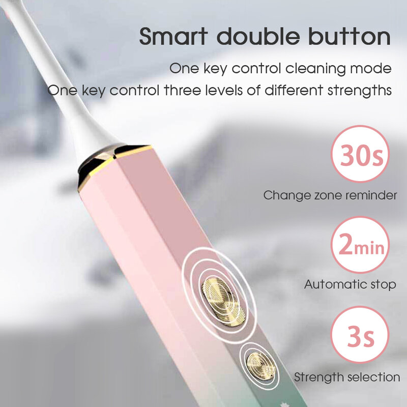 Boi-cepillo de dientes eléctrico con 5 modos de vibración de alta frecuencia, masajeador silencioso IPX8, cerdas suaves DuPont impermeables, temporizador inteligente