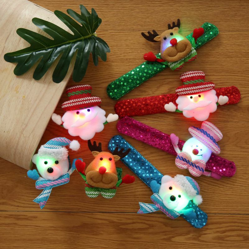 Santa Claus Snowman Christmas Bracelet Children Gift Toy Christmas Patting Clap Circle Party Ornaments LED Light Glowing 1PC