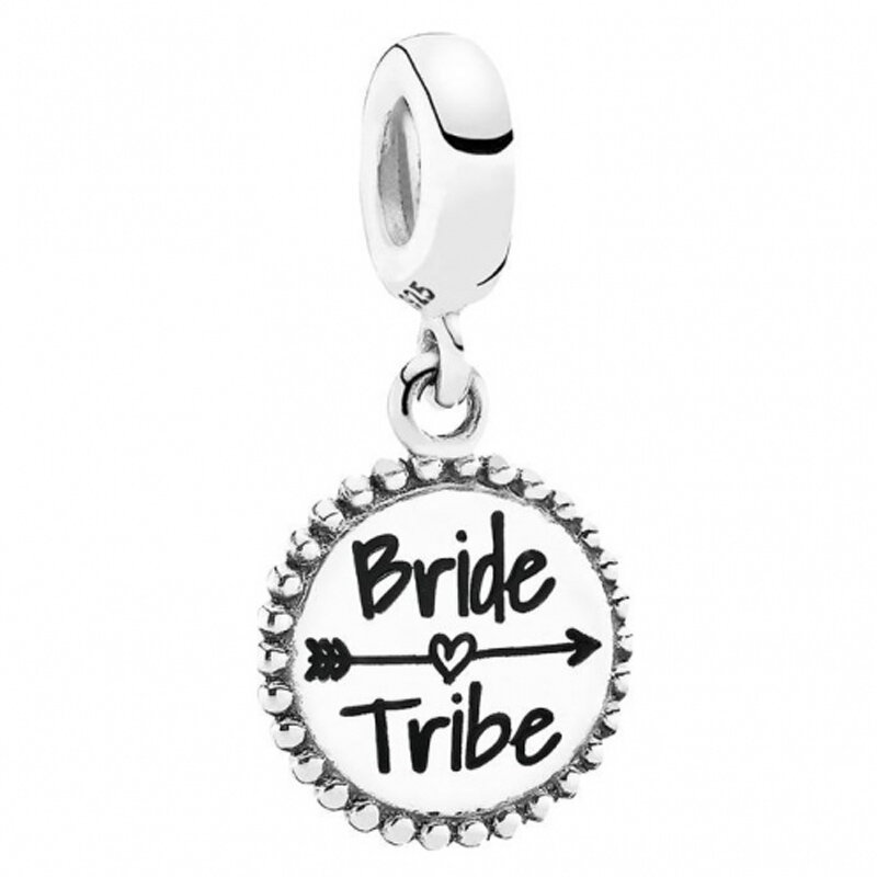 925 srebro urok czarna emalia filadelfia z napisem Bride Tribe Wifey Mama wisiorek z misiem koralik Fit bransoletka Pandora DIY biżuteria
