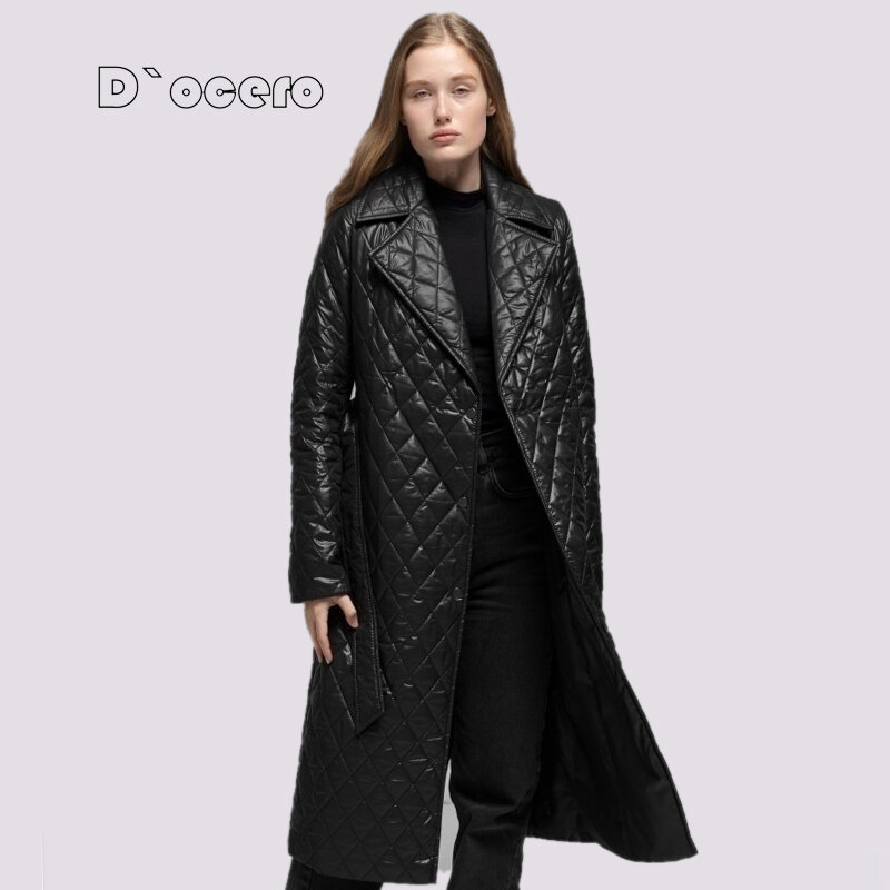 2022 Women's Jacket Spring Fashion Quilted Coat Autumn Long Female Clothing Turn-down Collar Oversize Warm Parka Belt Outerwear