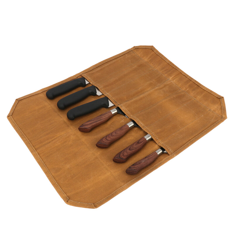 Borsa arrotolabile per attrezzi in tela cerata Tourbon (7 Slot) rotolo di coltelli organizzatore portatile per attrezzi da officina per Chef per la lavorazione del legno