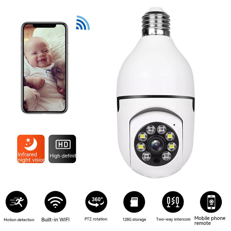 A6 Bulb Camera Full-color Dual Light 360 ° telecamera di sorveglianza Wireless per uso domestico telecamera di sorveglianza per bambini telecamera IP HD