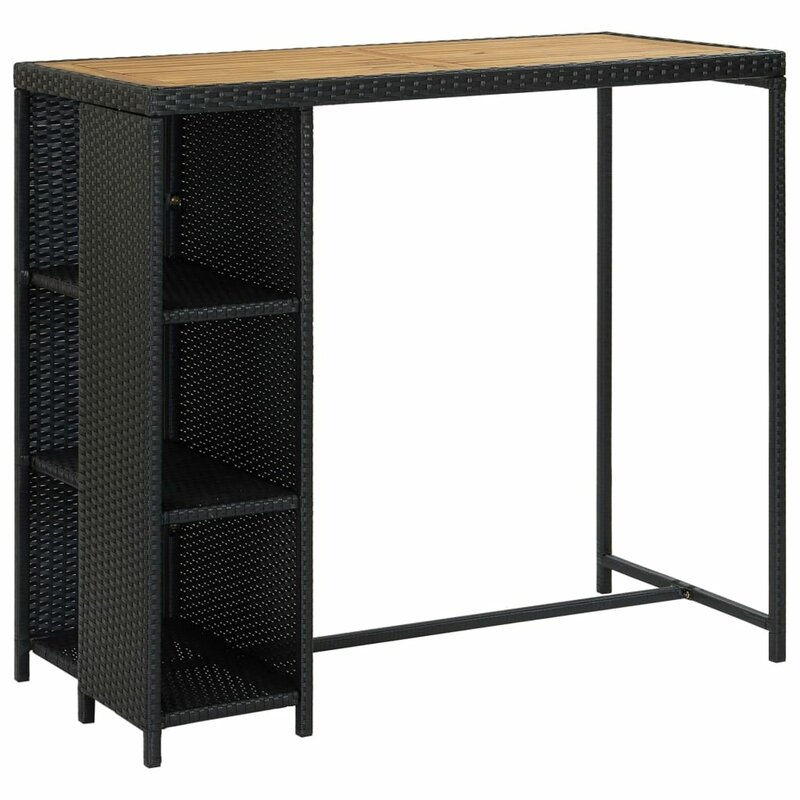 Mesa de barra com cremalheira de armazenamento preto 47.2x23.6 "x43.3" vime poli"