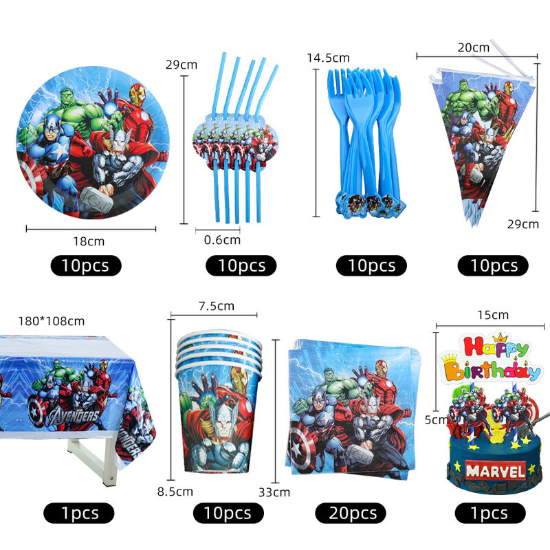 Marvel Avengers Kids Boys Birthday Party Decorations Set Disposable Tableware Balloons Baby Shower Superhero Party Supplies Set