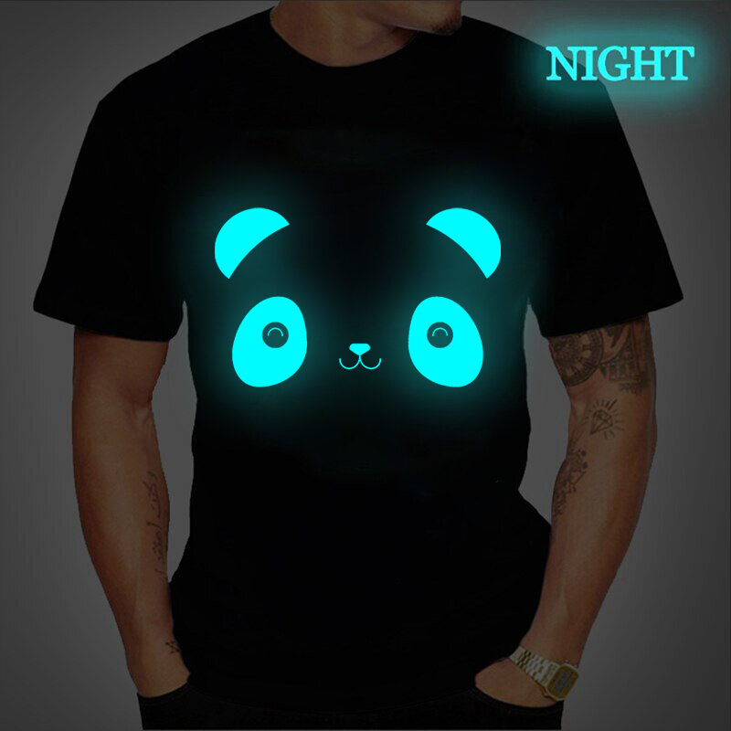 T-shirt surdimensionné pour homme et femme, impression de visage de Panda, lumineux, marque, brille dans le noir, nouveauté, livraison directe