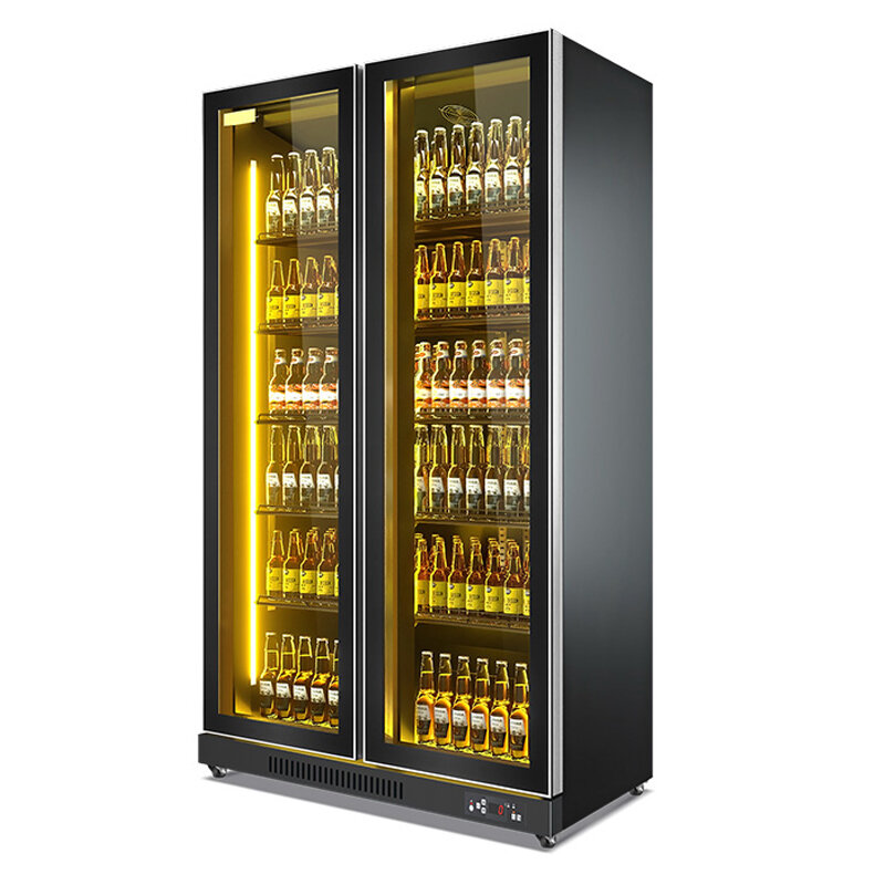 Glass Door Drinks Fridge Soft Drink Beer Display Coolers Upright Double Door Refrigerator