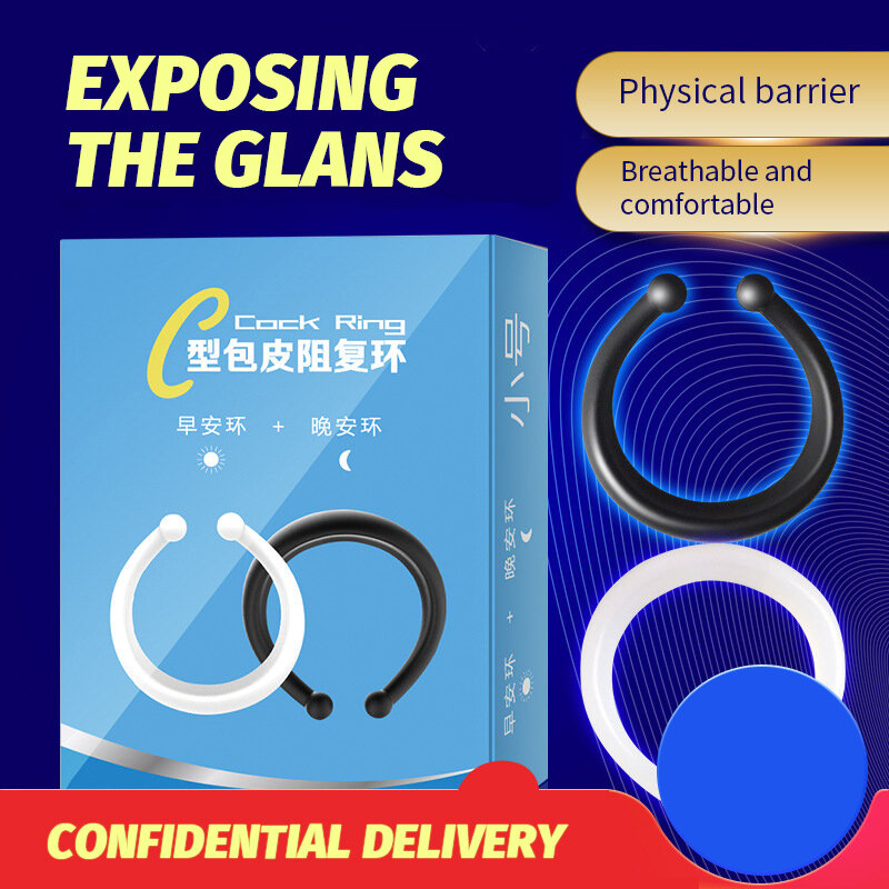 2pcs Silicone Male Foreskin Corrector Resistance Ring Delay Ejaculation Penis Rings Sex Toys for Men Daily/Night Cock Ring