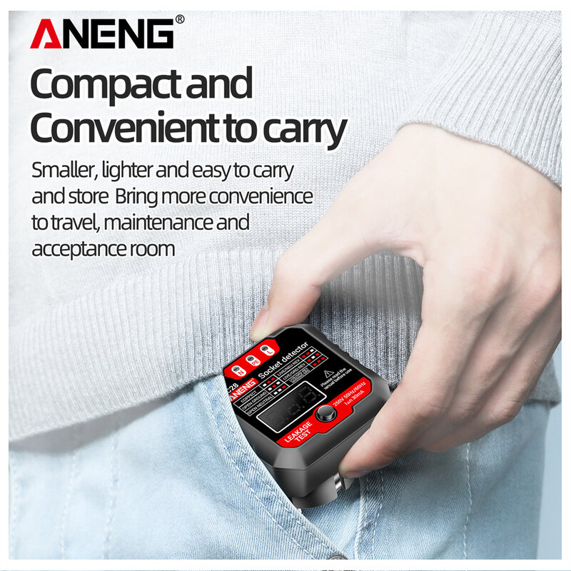 ANENG-AC28 디지털 디스플레이 소켓 테스터, 영국 미국 EU 플러그 극성 위상 Pheck 검출기 전압 테스트 다기능 전기 스코프
