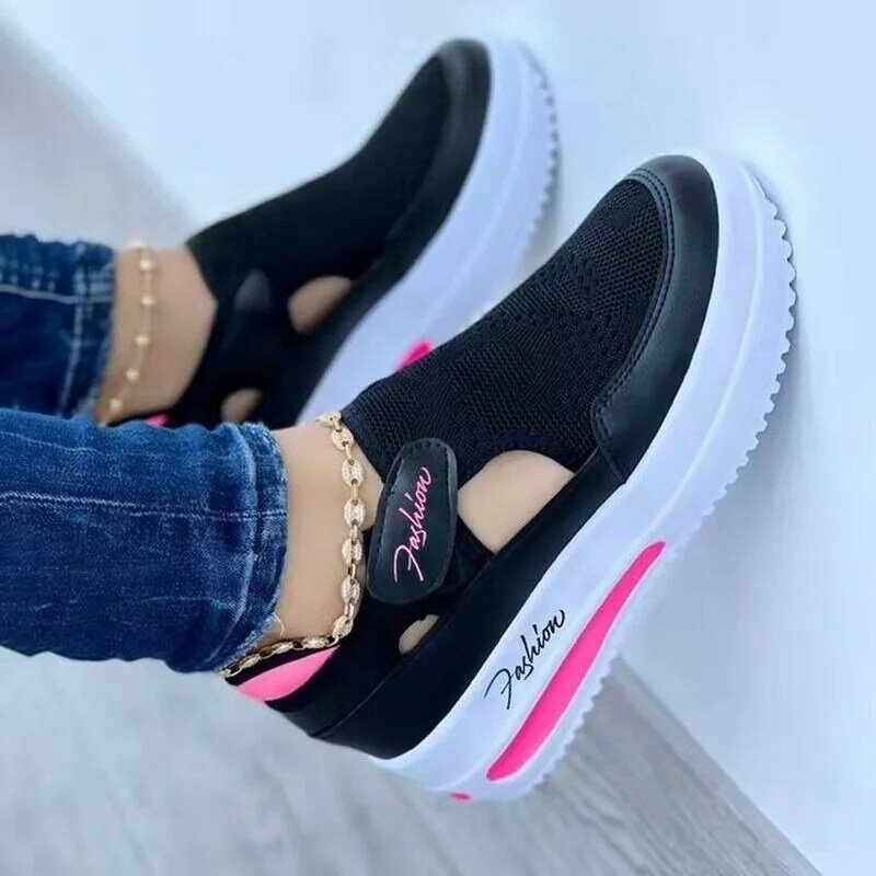 Breathable Mesh Woman Sandals 2022 Summer Women' Shoes Trend Baotou Platform Vulcanized Shoes Ladies Velcro Hollow Sandalias New
