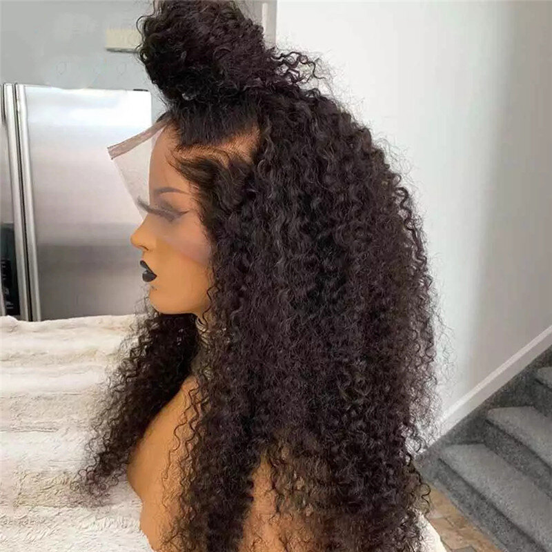 Perruque Lace Front Wig bouclée 2022 naturelle, 26 pouces, sans colle, pre-plucked, avec baby Hair, pour femmes africaines, 180 de densité