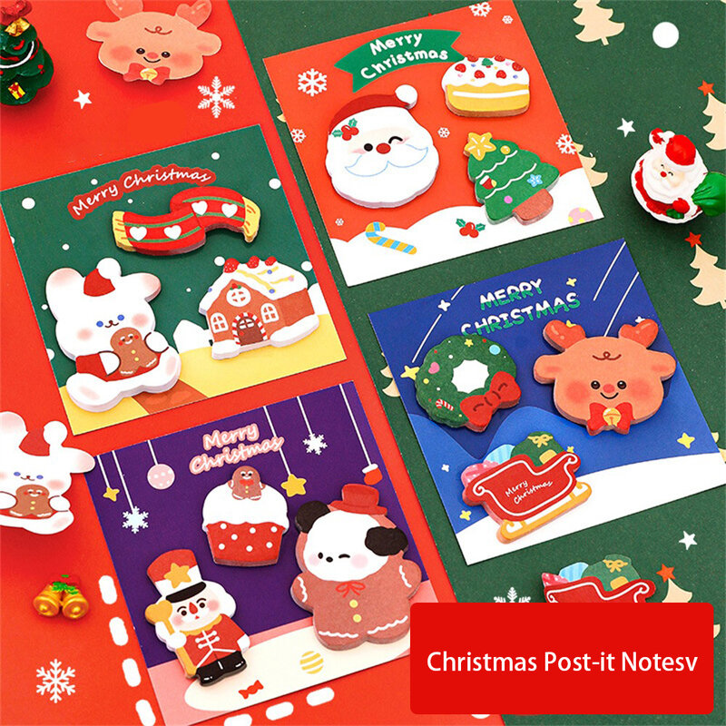 Pegatina navideña Lytwtw de 1 a 5 piezas, Bloc de notas adhesivo de dibujos animados Kawaii, Bloc de notas, suministros de oficina y escuela