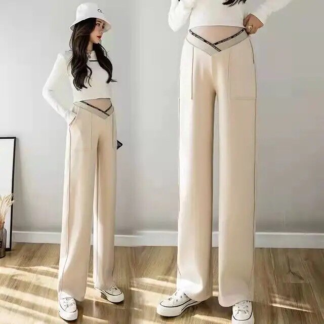 Pantalon de maternité à jambes larges, vêtement d'extérieur, taille basse, ample, mince, droit, décontracté, Long, pantalon de nettoyage, pantalon de grossesse