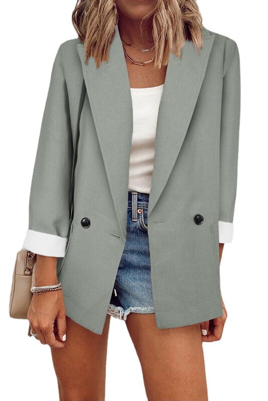 2022 cor sólida blazer casual lapela senhoras terno jaquetas de manga completa single-breasted sólido feminino blazer tops outono inverno casaco