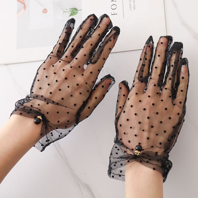 Женские прозрачные однотонные летние аксессуары перчатки для вождения кружевные варежки солнцезащитные шелковые перчатки анти-УФ
