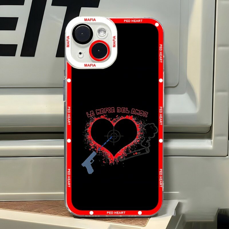 Capa de telefone padrão coração vermelho transparente, máfia do amor, Angel Eye, macio TPU, capas traseiras para iPhone 13 Pro Max, 12 Mini, 14, 11