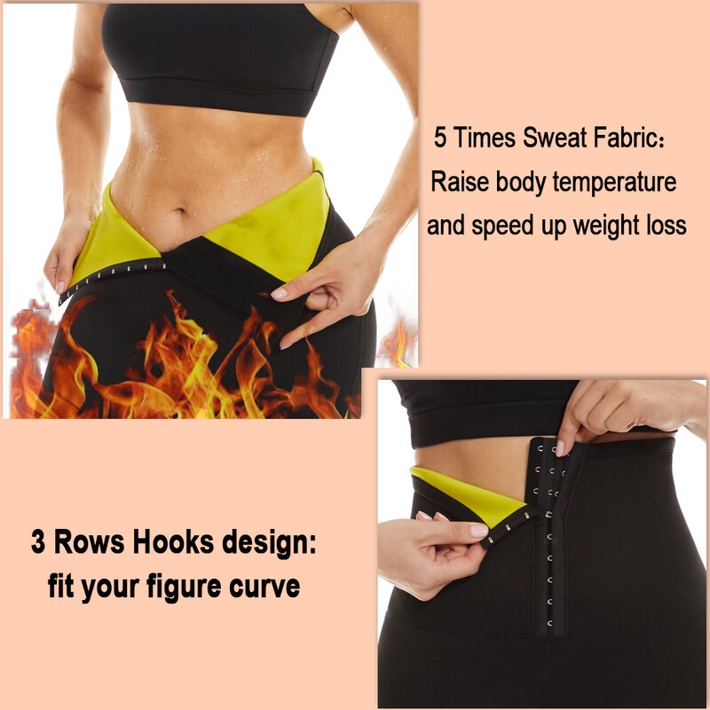 NINGMI Neoprene Waist Trainer Pants Women High Waist Sweat Sauna Pants Workout Shapewear Pants Fat Burning Weight Loss Pants