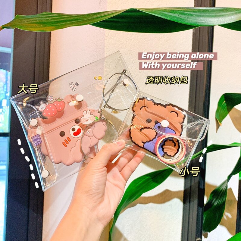 Cartoons Child Homemade Mask Storage Bag Ins Wind Cosmetic Bag Transparent Travel Finishing Pencil Case Korean Stationery Kawaii