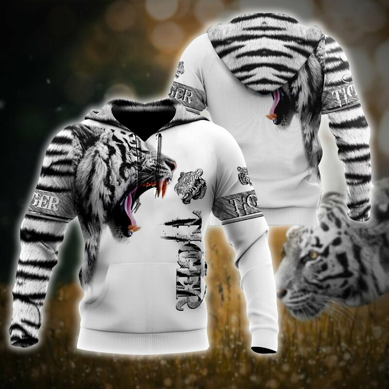 Brand Fashion Autumn Hoodies White Tiger Skin 3D All Over Printed Mens Sweatshirt Unisex Zip Pullover Casual Jacket