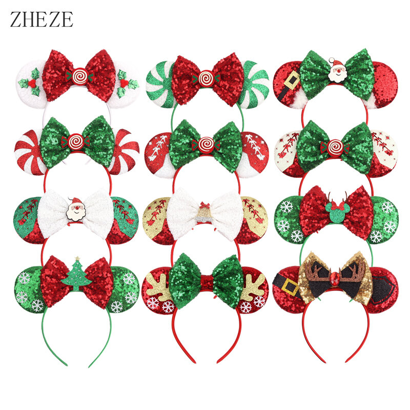 10Pcs/Lot Christmas Mouse Ears Headband 5" Hair Bow Hairband For Girls Children Festrival Party Hair Accessories Wholesales