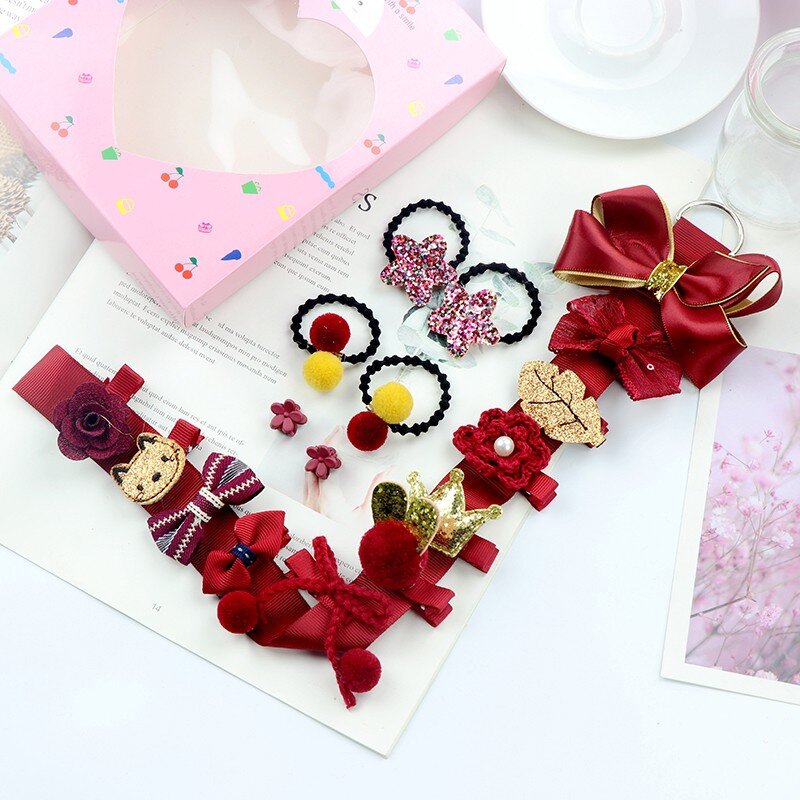 18-piece Set Toddler Gifts Girl's Headwear Baby Hair Accessories box Clips Bow for infants Baby Hairclips Organizer Hairpin