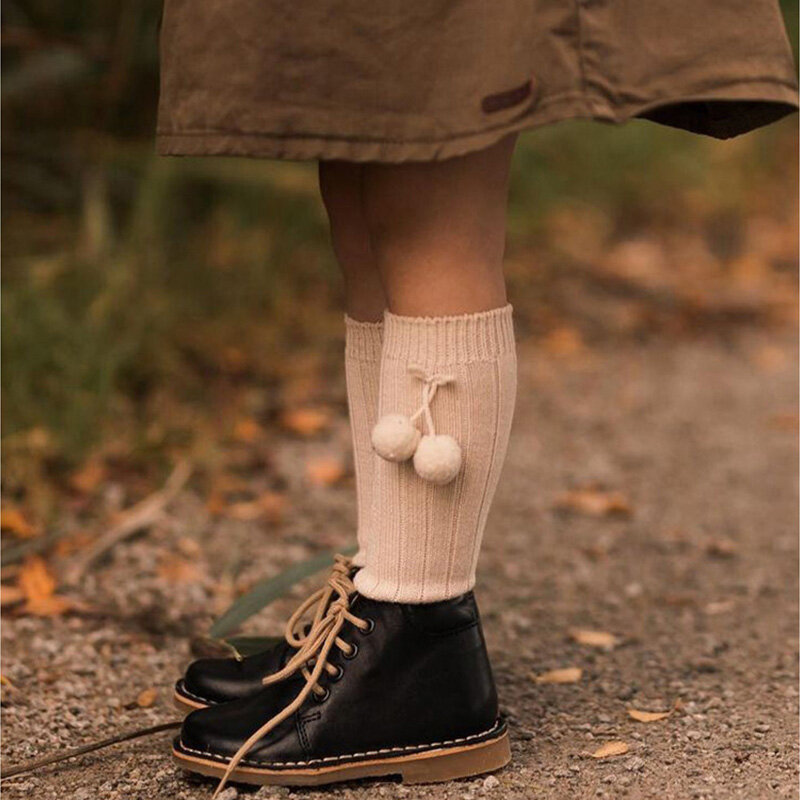 Children's Socks For Girls And Boys Cherry Hair Ball Kids Knee High Socks Cotton Baby Long Tube Socks Candy 2022 Spring Autumn