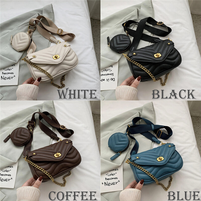 Small Crossbody Purses for Women Pu Leather Chain Quilted Handbag Designer Shoulder Bags Mini Coin Cellphone Purse Set 2pcs