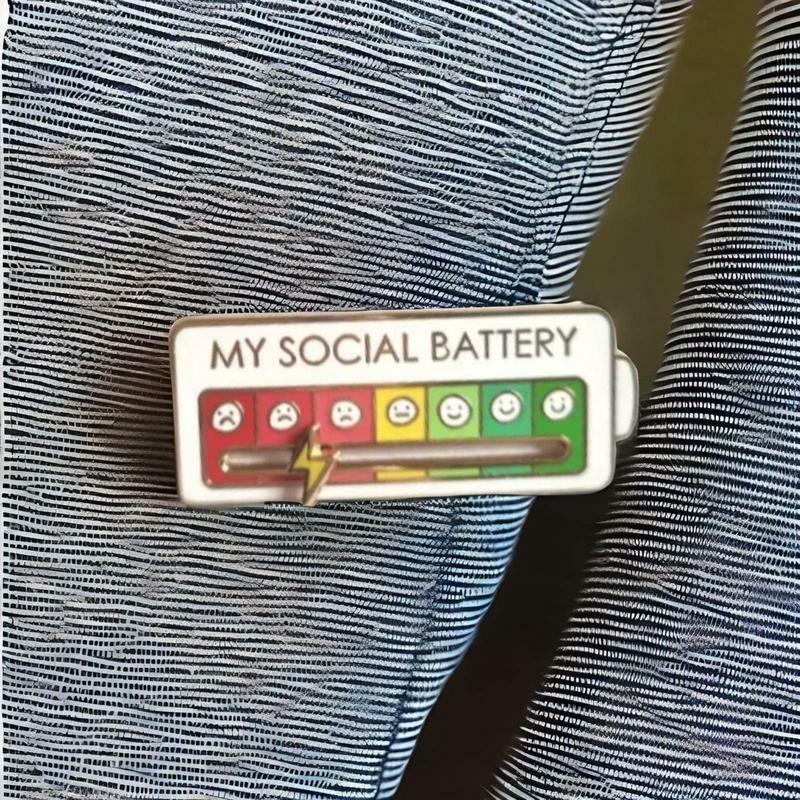 MySocial Battery Pin Emoticon broszka klamra estetyka złoty metalowy torba z odznaką ubrania broszki klapy dla kobiet mężczyzn prezenty dla dzieci