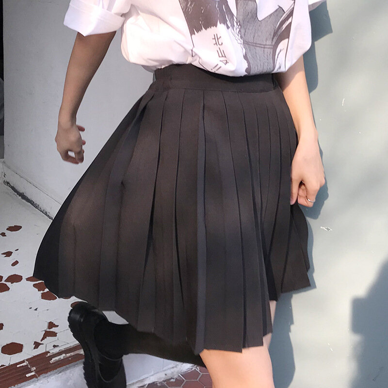 Mini jupe plissée taille haute pour femmes, tenue d'été, couleur unie, Style gothique, Harajuku, Kawaii, Style japonais