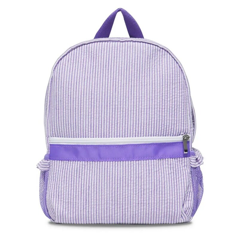 Дошкольные Детские рюкзаки Seersucker с рюшами, фиолетовый школьный рюкзак в полоску с рюшами для лета, дорожная сумка, подарки для маленьких девочек Domil103