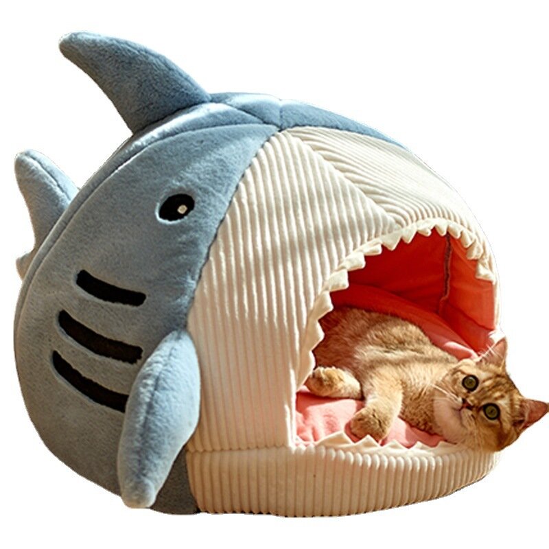 Cama de felpa de tamaño completo para perro y gato, artefacto lavable y cómodo para dormir, con dibujos de tiburón, para invierno, 2022