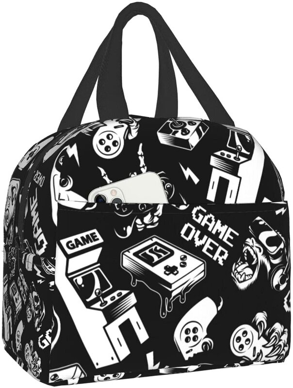 خمر أحادية اللون لعبة فيديو الغداء حقيبة المدمجة حمل حقيبة قابلة لإعادة الاستخدام علب الاغذية الحاويات للنساء الرجال مدرسة مكتب العمل