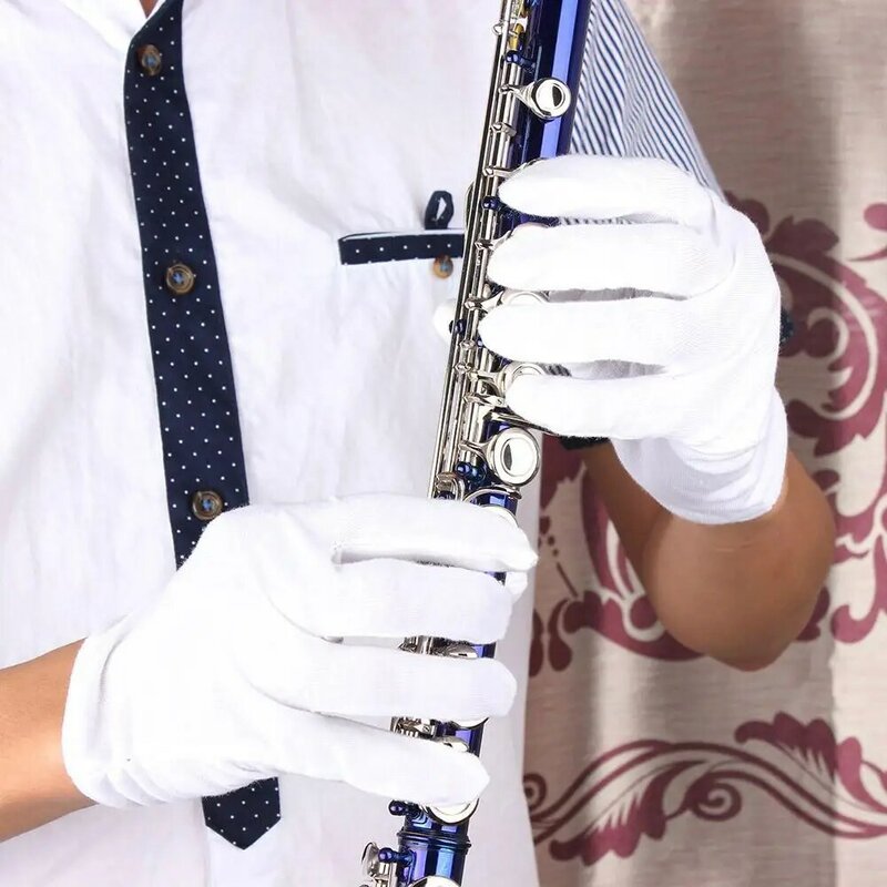 Fluit Handschoenen Mouw Buizen Protector Tool Witte Zachte Niet-pluizende Prestaties Handschoenen Voor Sax Trompet Fluit Klarinet Marching Bands