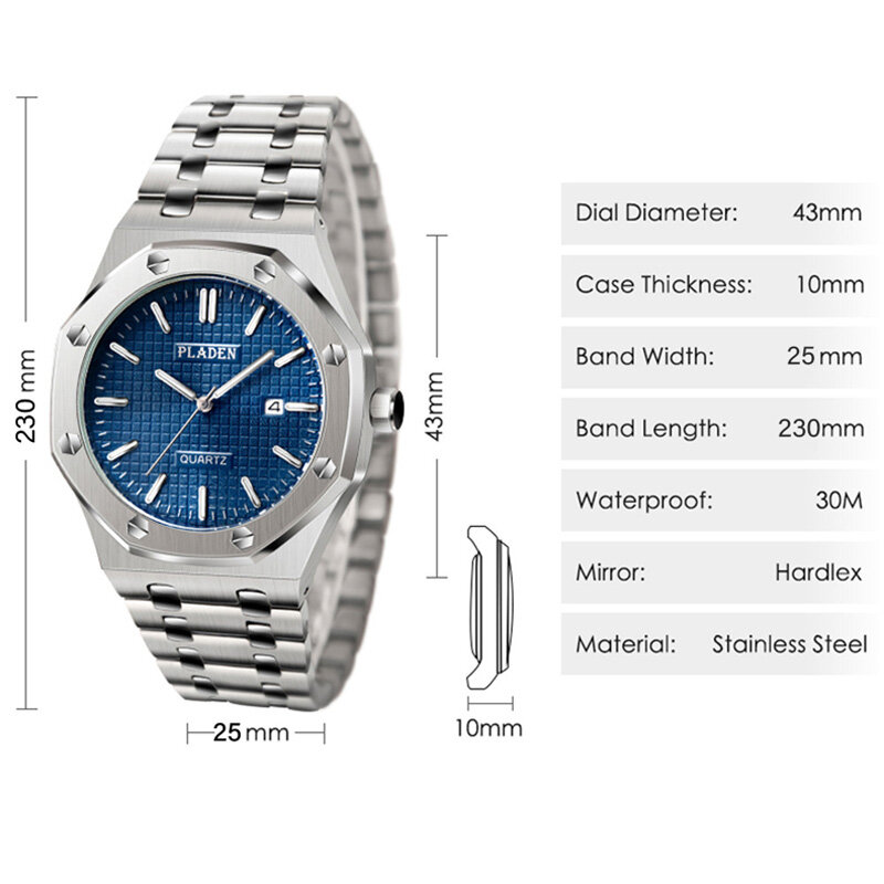 PLADEN-Reloj de lujo para hombre, mejores marcas, de negocios, de acero inoxidable, de cuarzo, a la moda, clásico, resistente al agua, Dropshipping