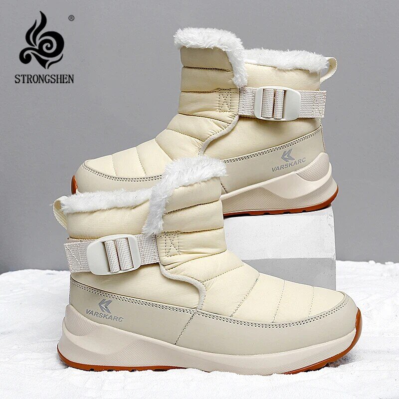 STRONGSHEN-Botas de nieve con estilo para mujer, zapatos de felpa cálidos e impermeables, antideslizantes e informales para exteriores, Invierno