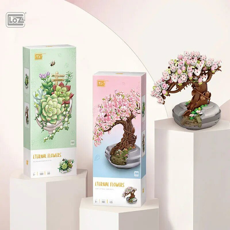 LOZ-ramo de bloques de construcción para niña, juguete de decoración del hogar, planta en maceta, crisantemo, flor rosa, ensamblaje