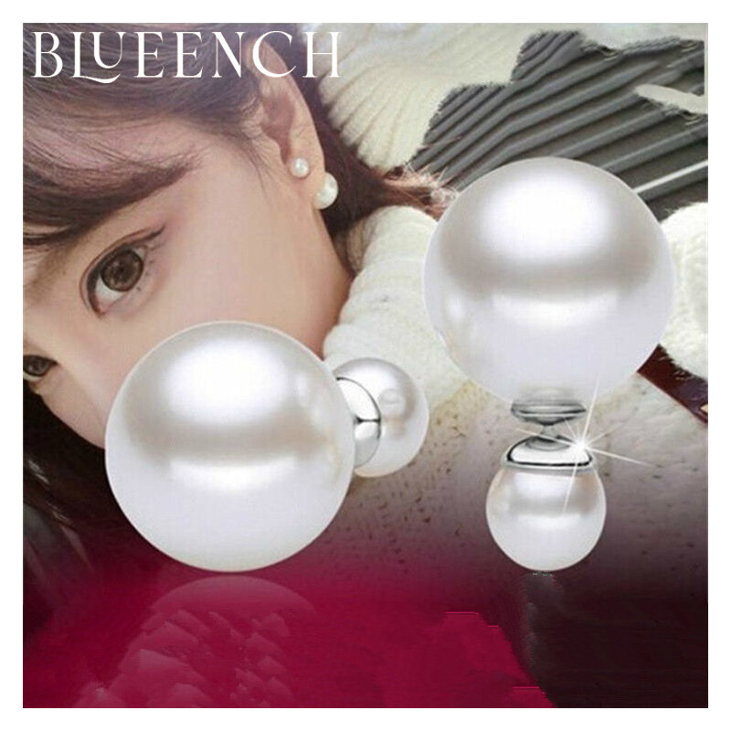 Blueench 925 Sterling Silver Double Sided Size orecchini di perle orecchini a bottone per le donne Party Wedding Fashion Glamour Jewelry