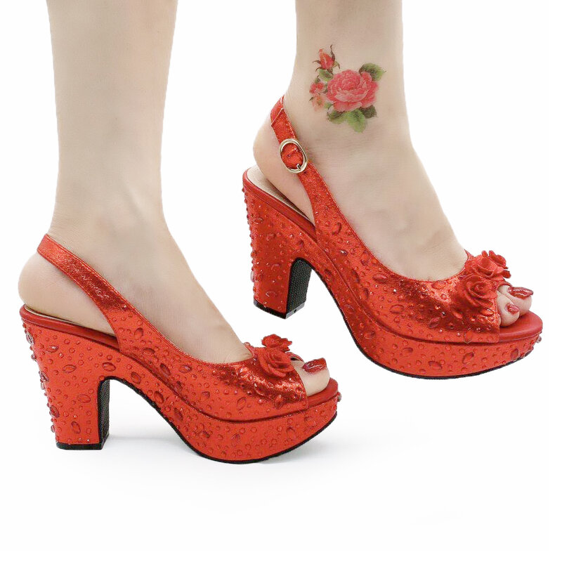 Starry Sepatu Motif Bunga ผู้หญิง Chunky รองเท้าแตะผู้หญิงปั๊มรองเท้าส้นสูงรองเท้าปาร์ตี้รองเท้าส้นสูงสำหรับ...