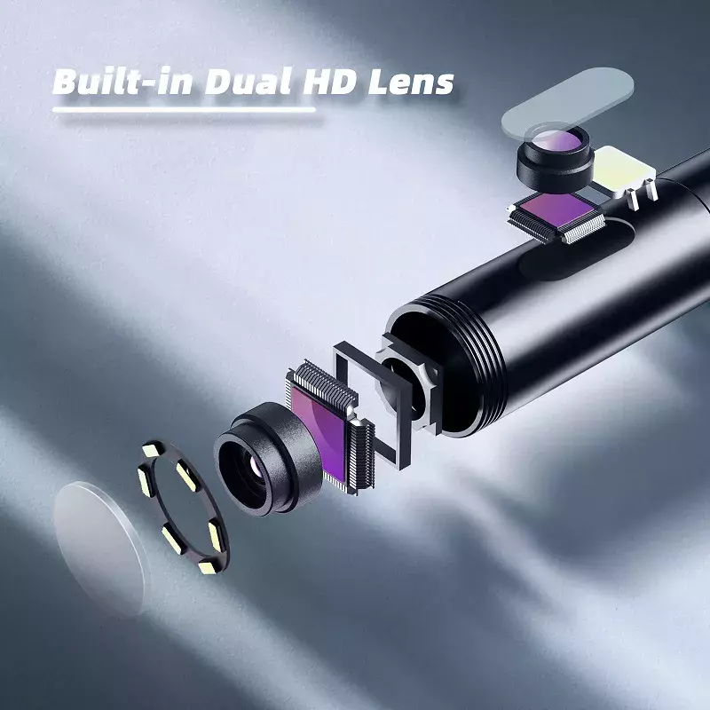 Dual Lens Camera WIFI Endoscope HD1080P 8MM/5.5MM/3.9MM IP68 Waterproof 2600mAh Rigid Cable Borescope for Car Inspection F300