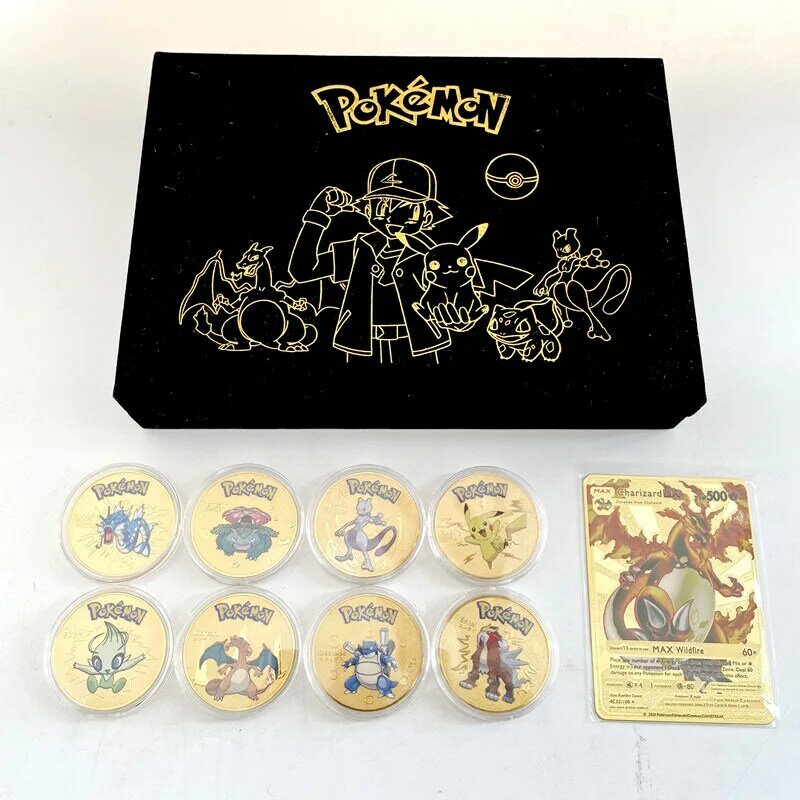 Nova charming pokemon moeda comemorativa kawaii pikachu padrões banhado a ouro cor 46 padrões coleção anime presentes perfeitos