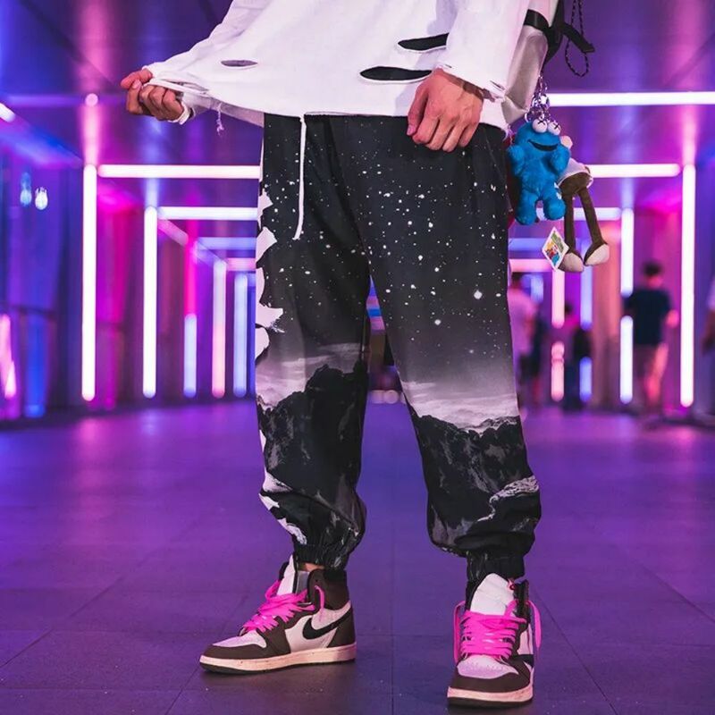 Star Space gradientowe spodnie do kostek luźne spodnie dorywczo sportowe hip-hopowe męskie trendy dzikie spodnie haremowe Harajuku moda uliczna