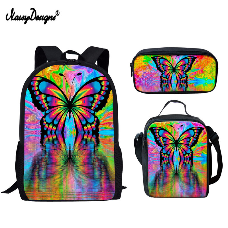 Noisydesigns estilo colorido design da marca mochilas para a escola adolescentes menina menino moda borboleta impressão feminina sacos de viagem