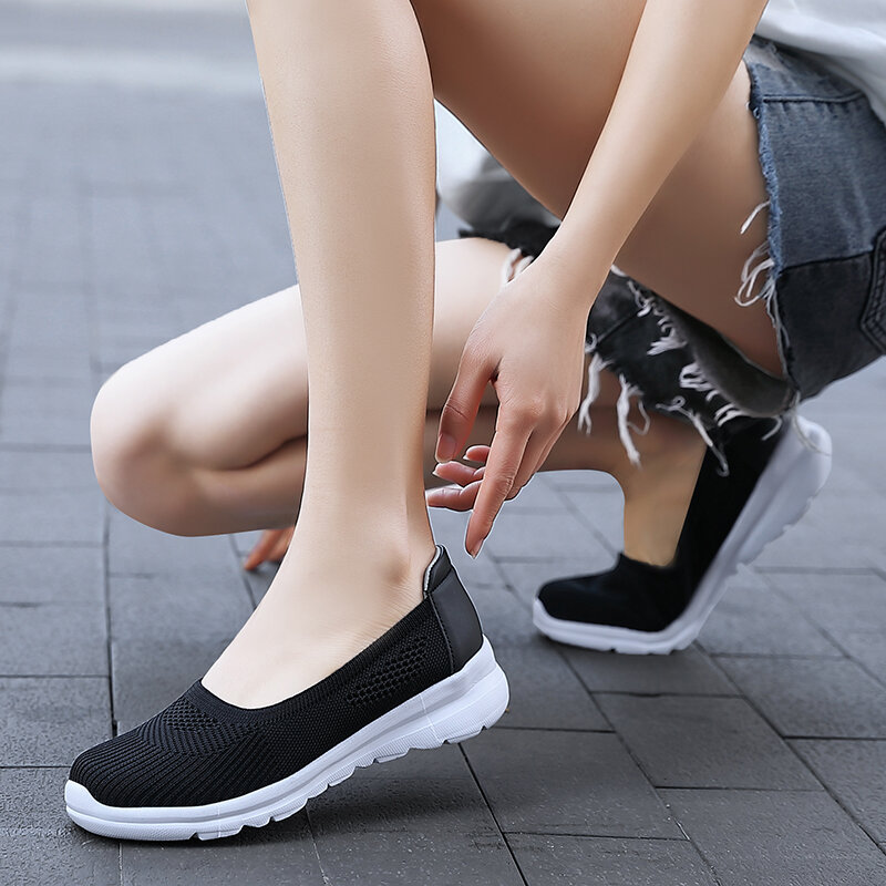 STRONGSHEN Women's Vulcanized Flat Casual Shoes Fashion Light Breathable Mesh Walking Sneakers Tenis Feminino Female Shoes