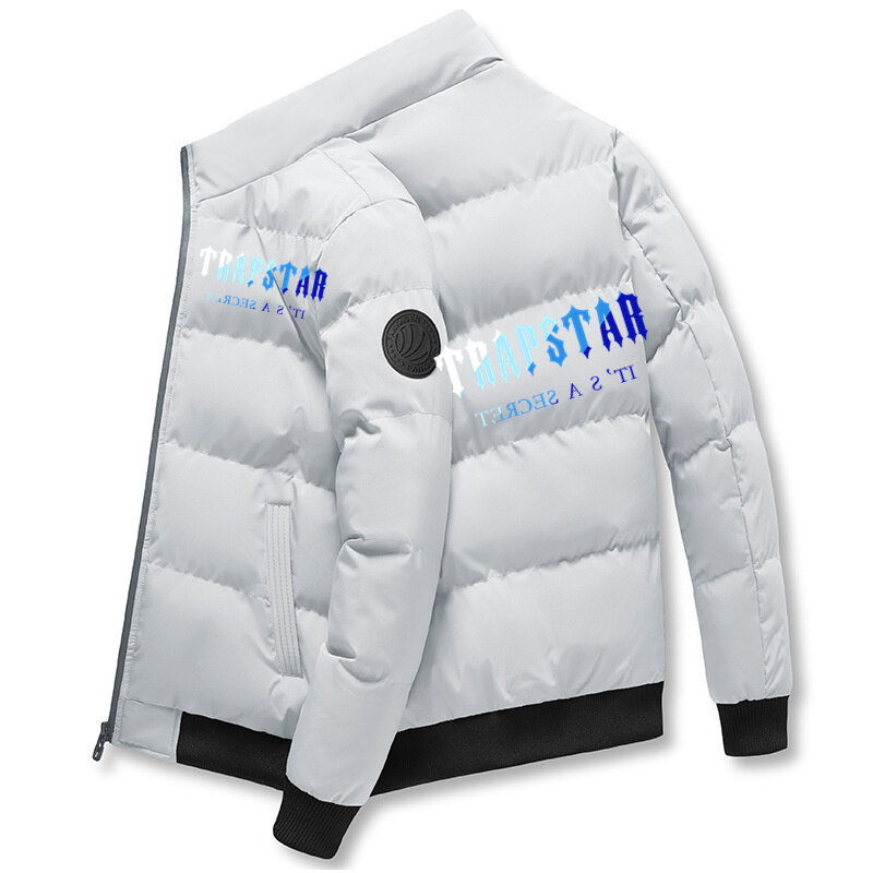 2022 TRAPSTAR Channel Autumn Winter Men's Ethnic Zip-Up Jacket Casual Bomber Jacket Scarf Collar Fashion Slim Coat