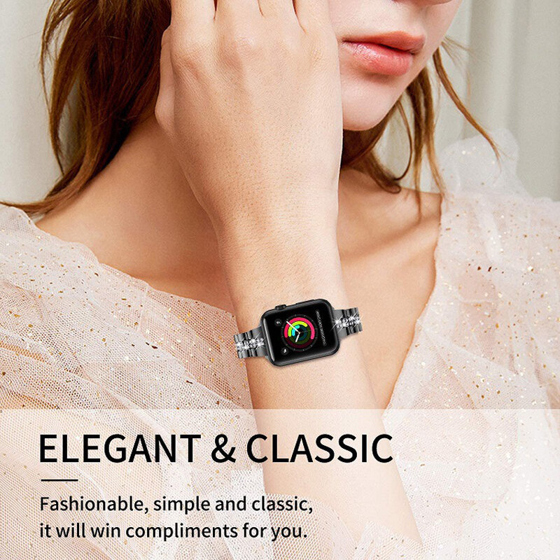 Pulseira de diamante feminino para apple watch band 7 6 5 4 3 45mm 41mm 44mm 40mm 38mm 42mm iwatch pulseira de aço inoxidável pulso correa