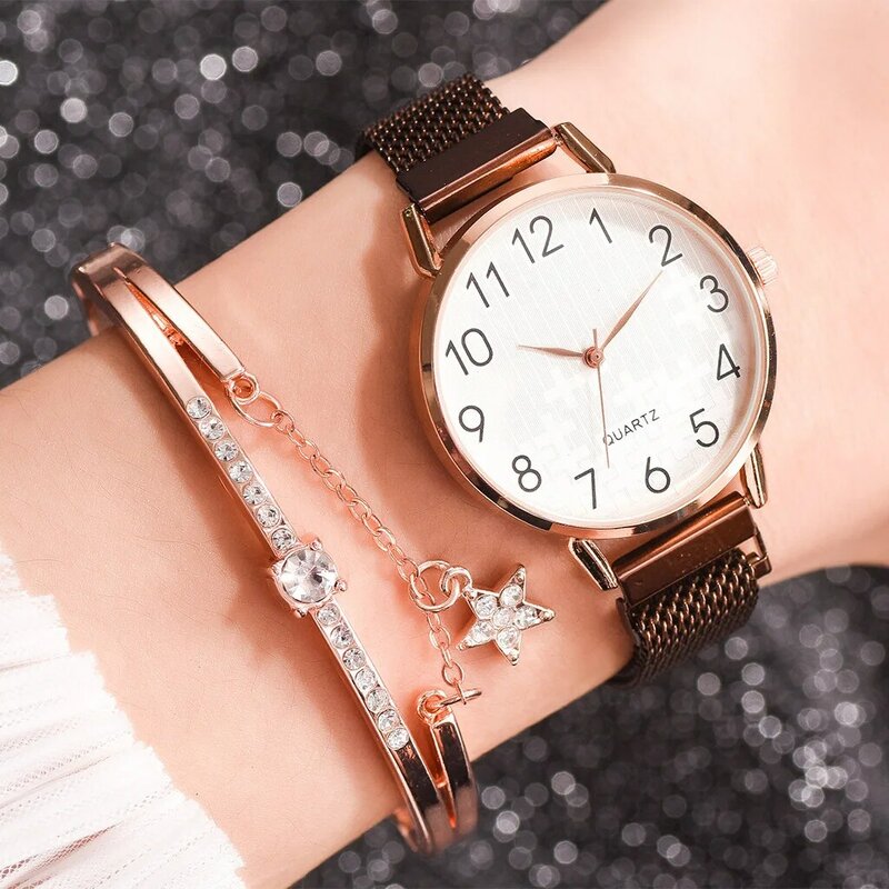 Rosa relógio de ouro para as mulheres de luxo pulseira definir relógios das senhoras da forma quartzo relógio de pulso feminino relogio feminino novo