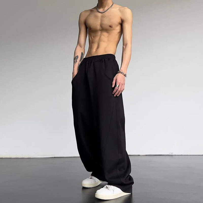 Celana Olahraga Kasual Longgar Merek Pasang Celana Panjang Lurus Gaya Amerika Baru Pria Celana Mengepel Lebar Trendi Rasa Longgar