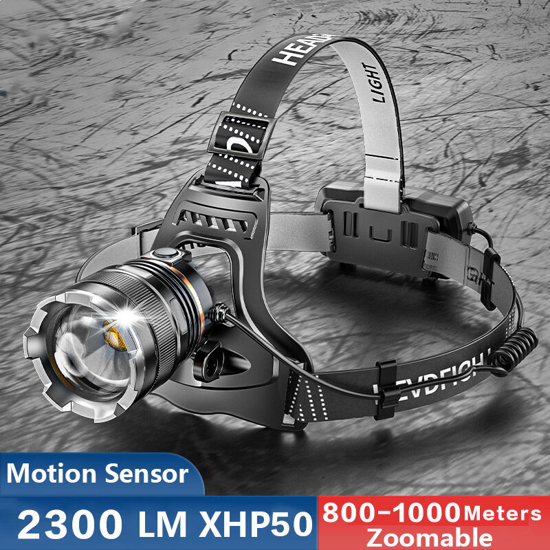 500 متر XHP50 سوبر الاستشعار Led كشافات التكبير عالية الطاقة USB قابلة للشحن الصيد العلوي 18650 مخيم رئيس الشعلة مقاوم للماء